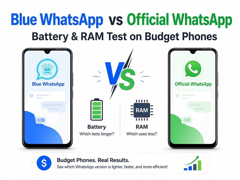 Blue WhatsApp vs Official WhatsApp Battery & RAM Test on Budget Phones